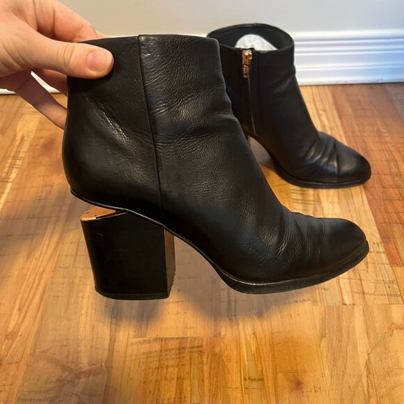 Alexander Wang Gabi Rose Gold Heel Cut Out Chunky Heel Zip Leather Ankle Boots - Picture 7 of 14